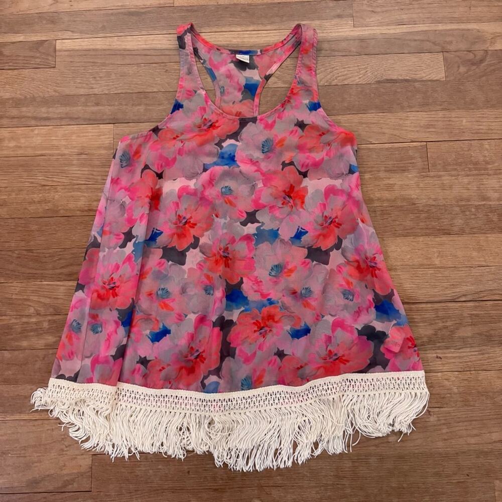 L Space pink red blue sheer tassel hem blouse tank top size XS
b75